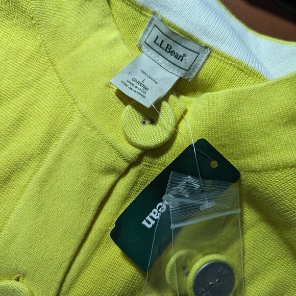 NWT LL Bean Cardigan Sweater Knit 100% Cotton Bright Yellow Whimsy Dopamine L - Picture 2 of 5
